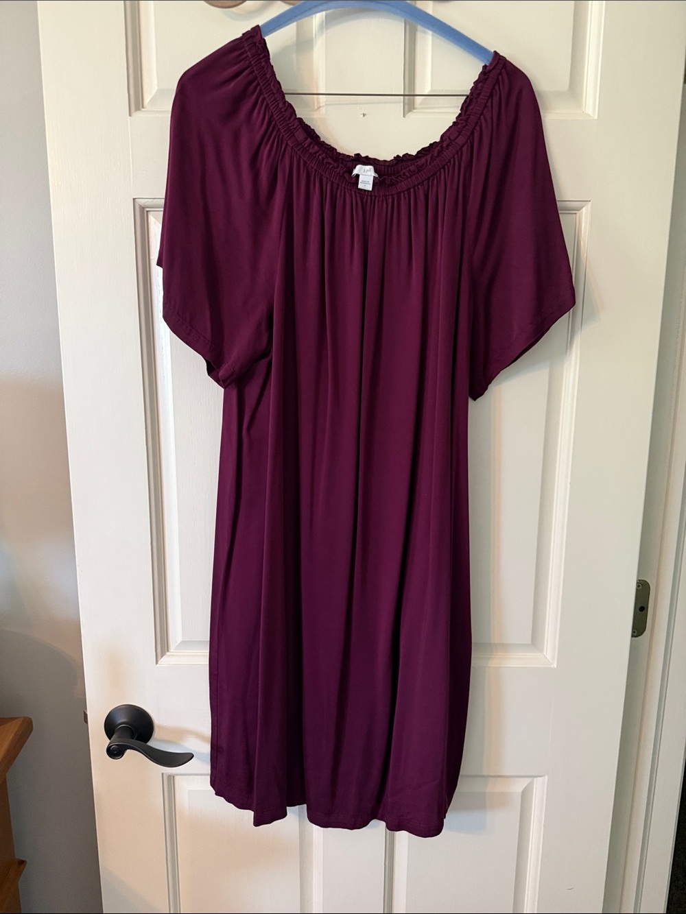 J. Jill Plum Short-Sleeve Gathered Neck Dress